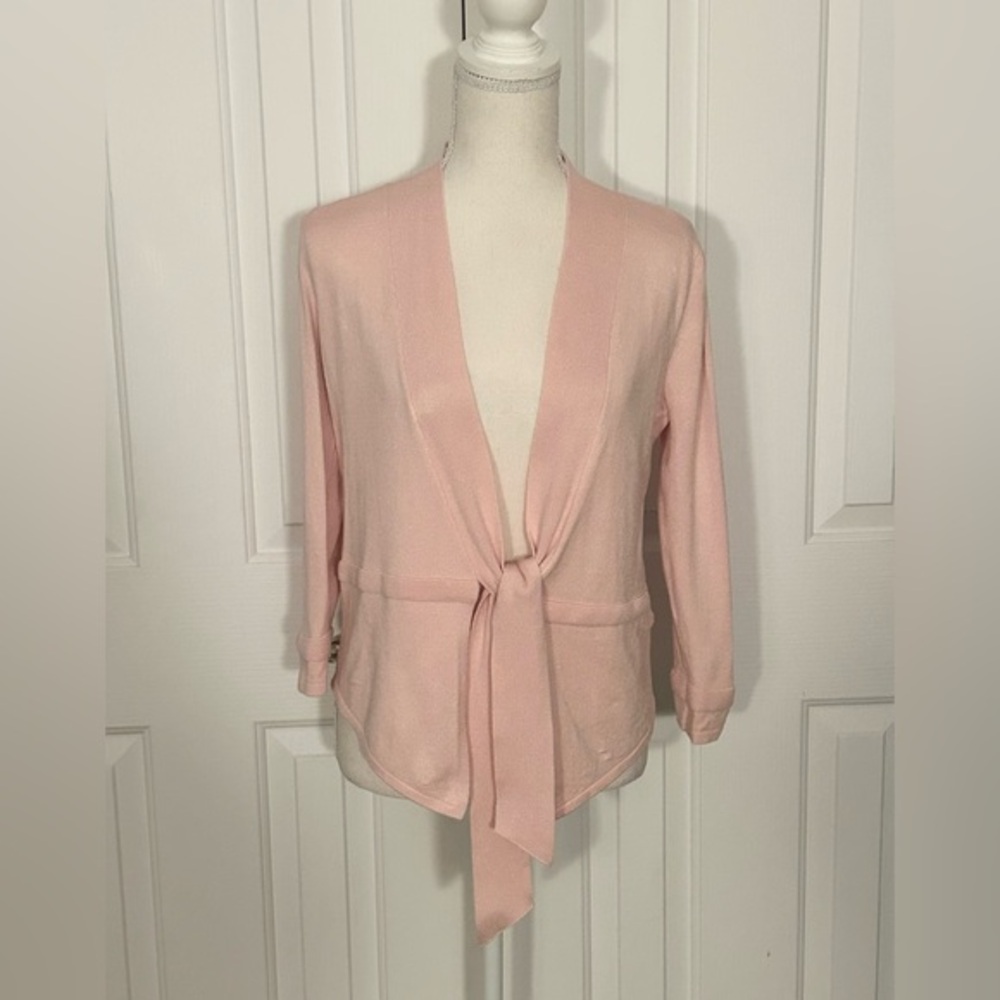 PREMISE STUDIO Women Light Pink Knitwear Cardigan, Waist Tie, Size Medium